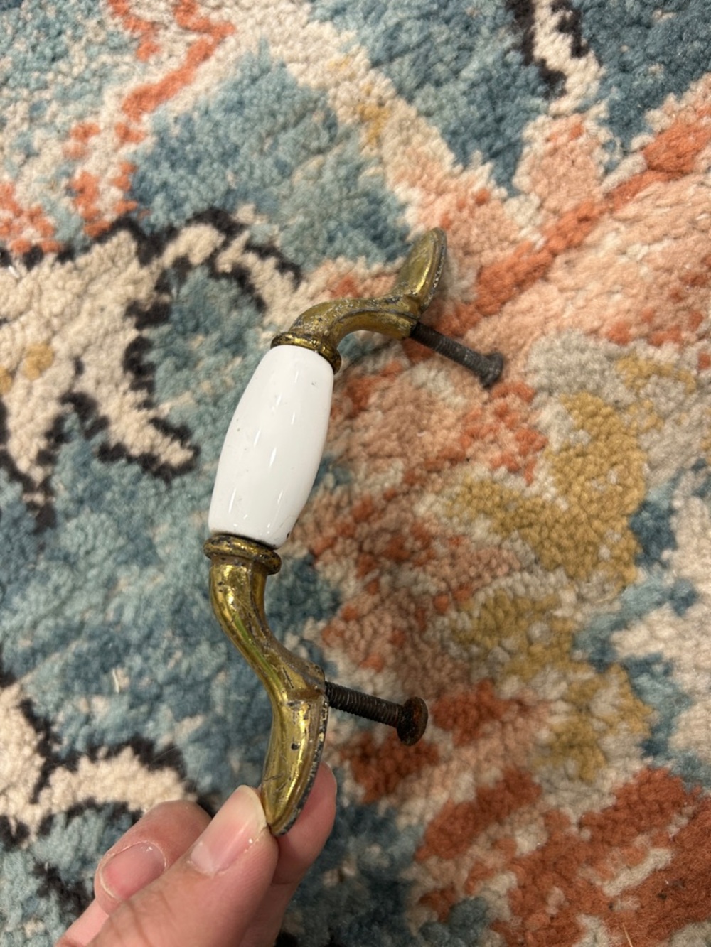 White Ceramic and Brass-Accent Drawer Pull - Classic Cabinet Handle